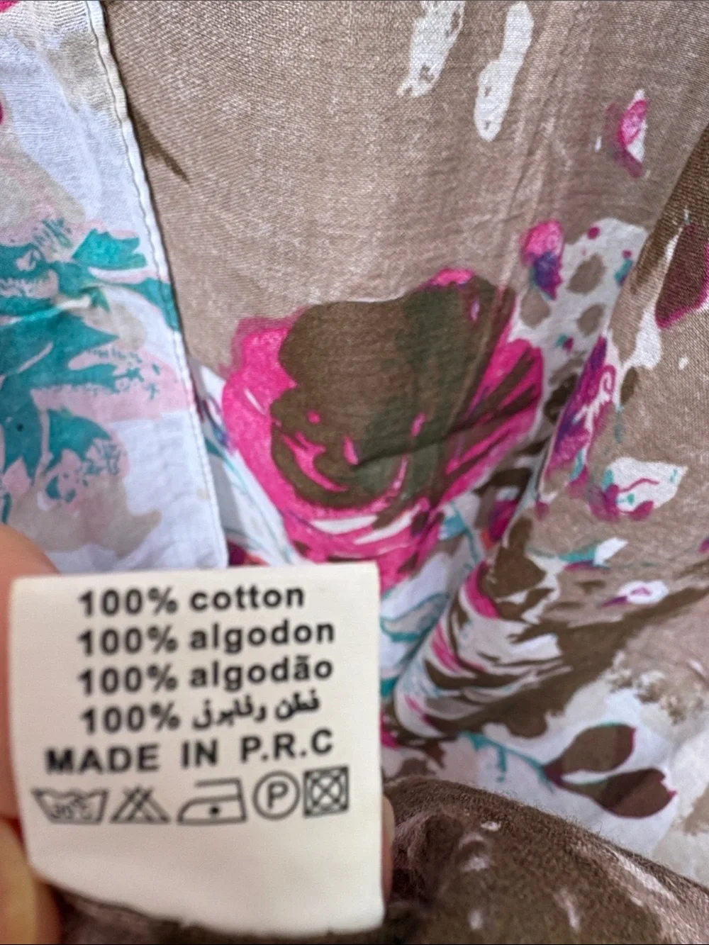 100% Cotton Floral Lightweight large Shawl/ Scarf in Brown, Pink & Teal